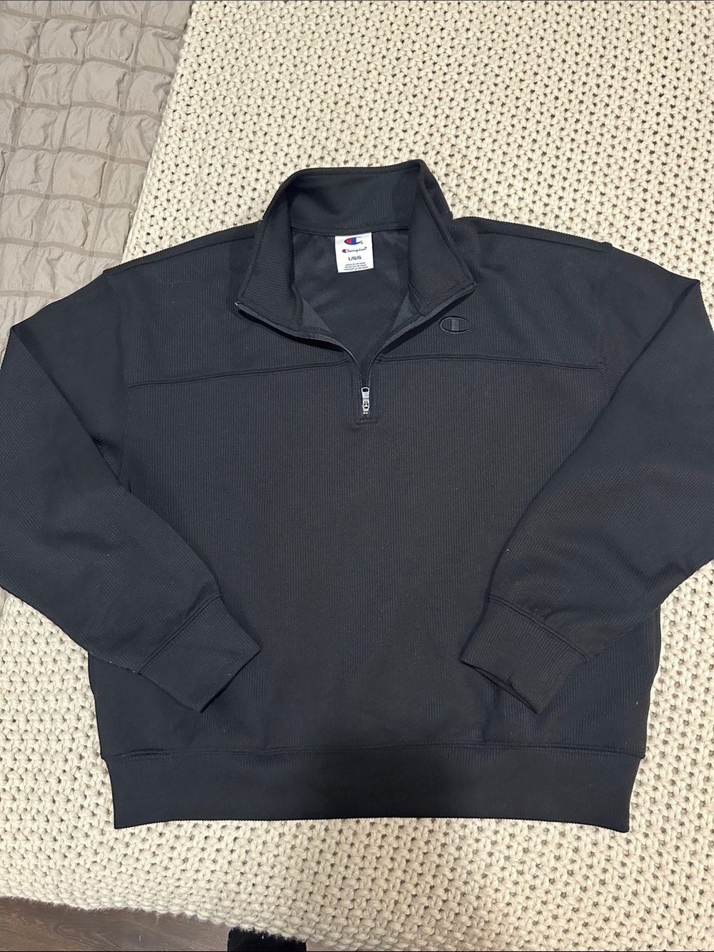 Champion Women’s Half-Zip Ribbed Pullover Sweatshirt - Black, Size L